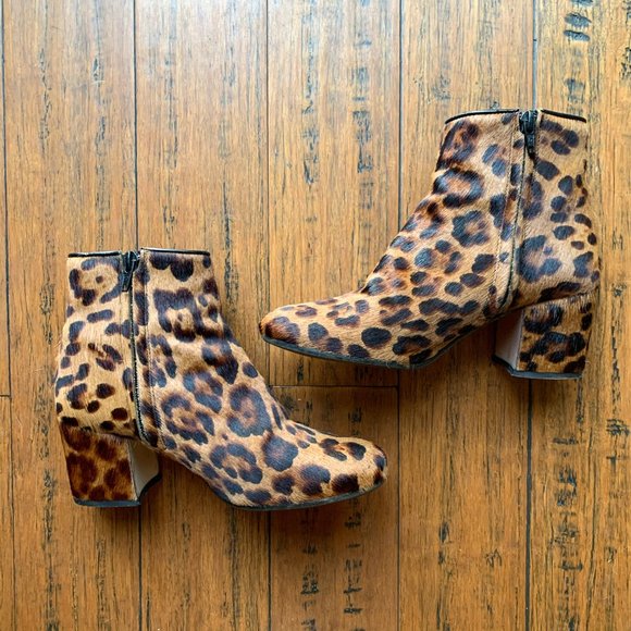 Zara Pony Hair Leopard Print Ankle Boots Leather - Picture 3 of 5